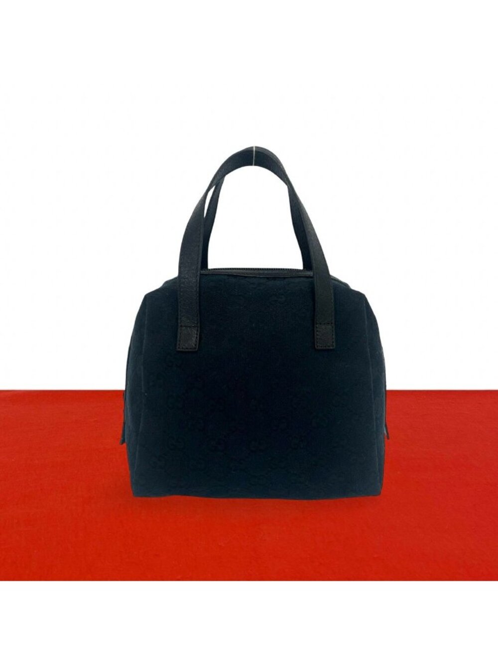 Gucci GG Pattern Canvas Leather Mini Boston Bag Tote Black